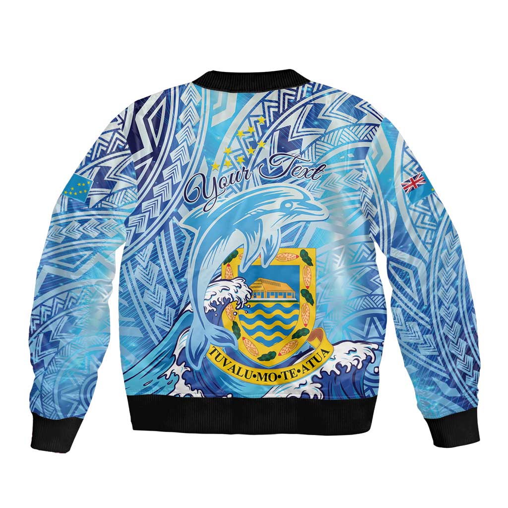 Tuvalu mo te Atua Sleeve Zip Bomber Jacket Tuvalu Dolphin Polynesian Pattern