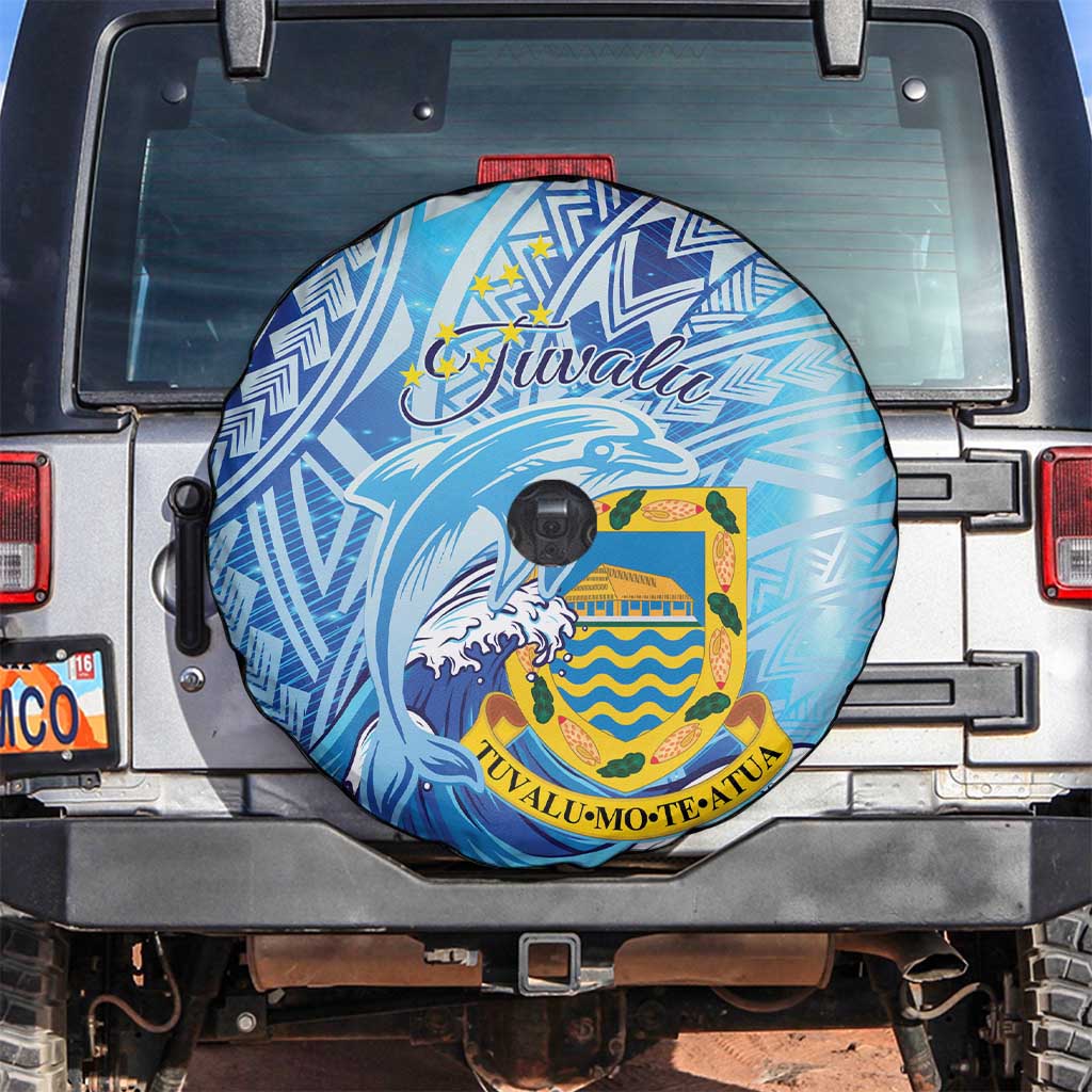 Tuvalu mo te Atua Spare Tire Cover Tuvalu Dolphin Polynesian Pattern LT01 Blue - Polynesian Pride