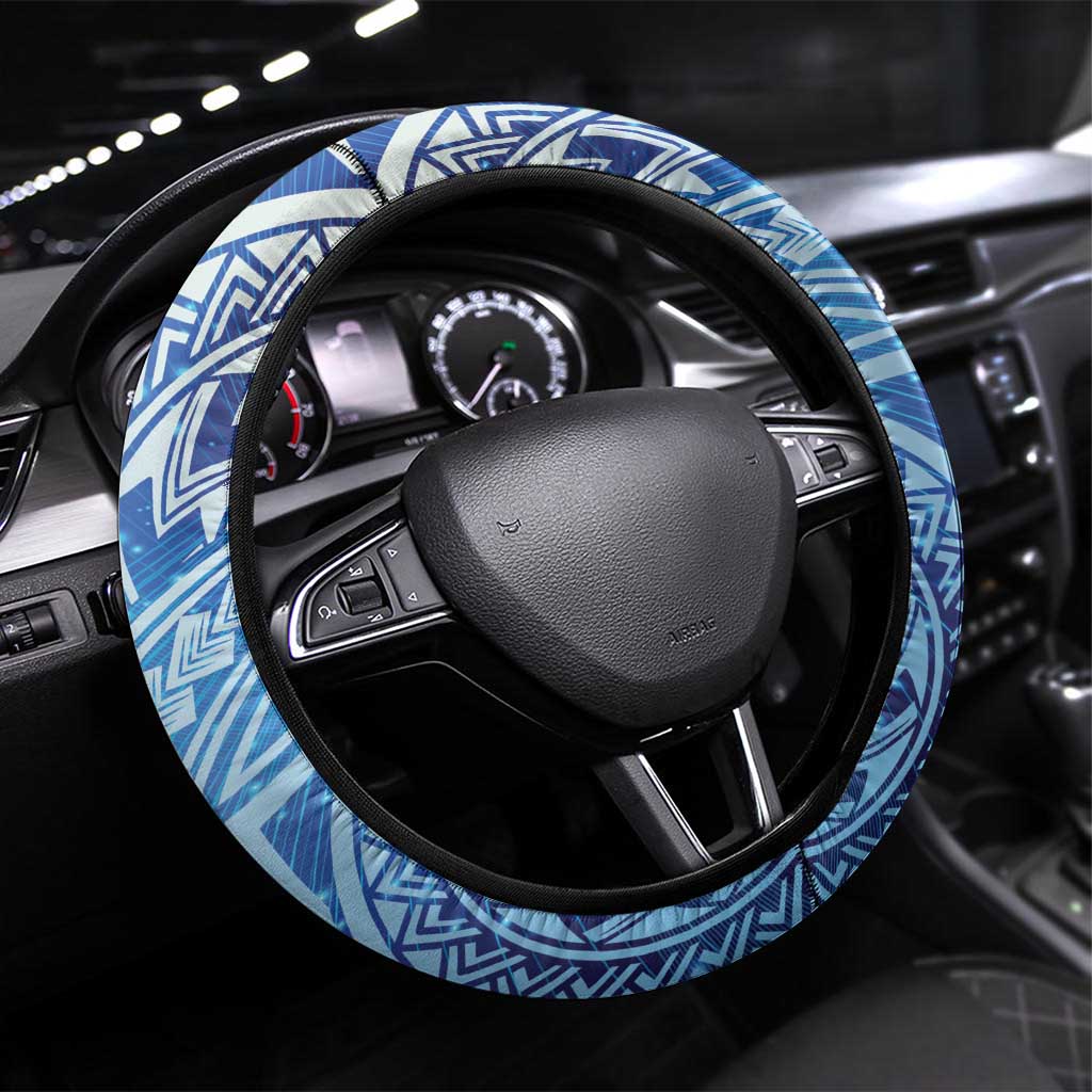 Tuvalu mo te Atua Steering Wheel Cover Tuvalu Dolphin Polynesian Pattern LT01 Universal Fit Blue - Polynesian Pride