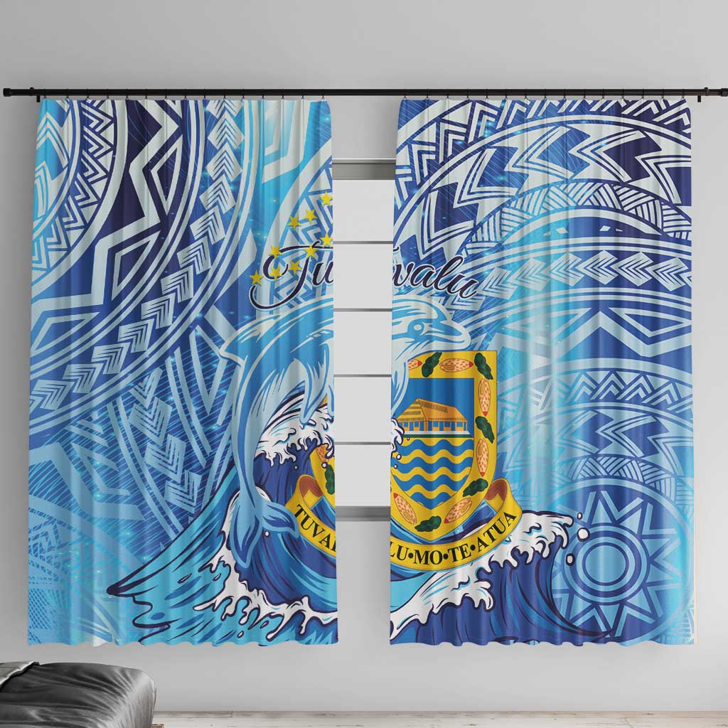 Tuvalu mo te Atua Window Curtain Tuvalu Dolphin Polynesian Pattern LT01 With Hooks Blue - Polynesian Pride