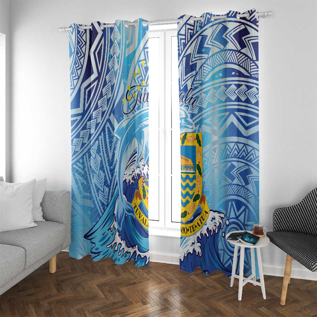 Tuvalu mo te Atua Window Curtain Tuvalu Dolphin Polynesian Pattern LT01 With Grommets Blue - Polynesian Pride