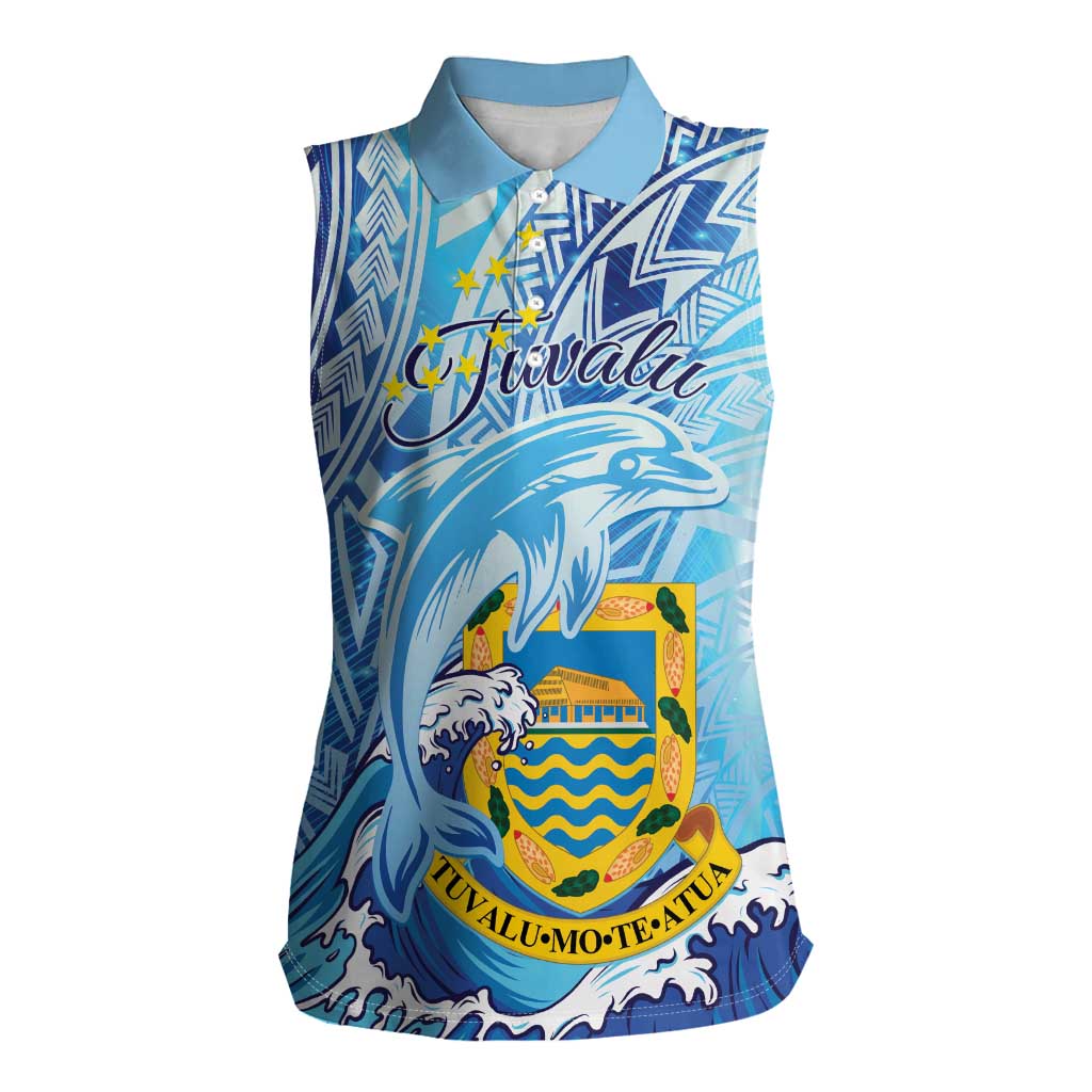 Tuvalu mo te Atua Women Sleeveless Polo Shirt Tuvalu Dolphin Polynesian Pattern