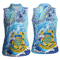 Tuvalu mo te Atua Women Sleeveless Polo Shirt Tuvalu Dolphin Polynesian Pattern