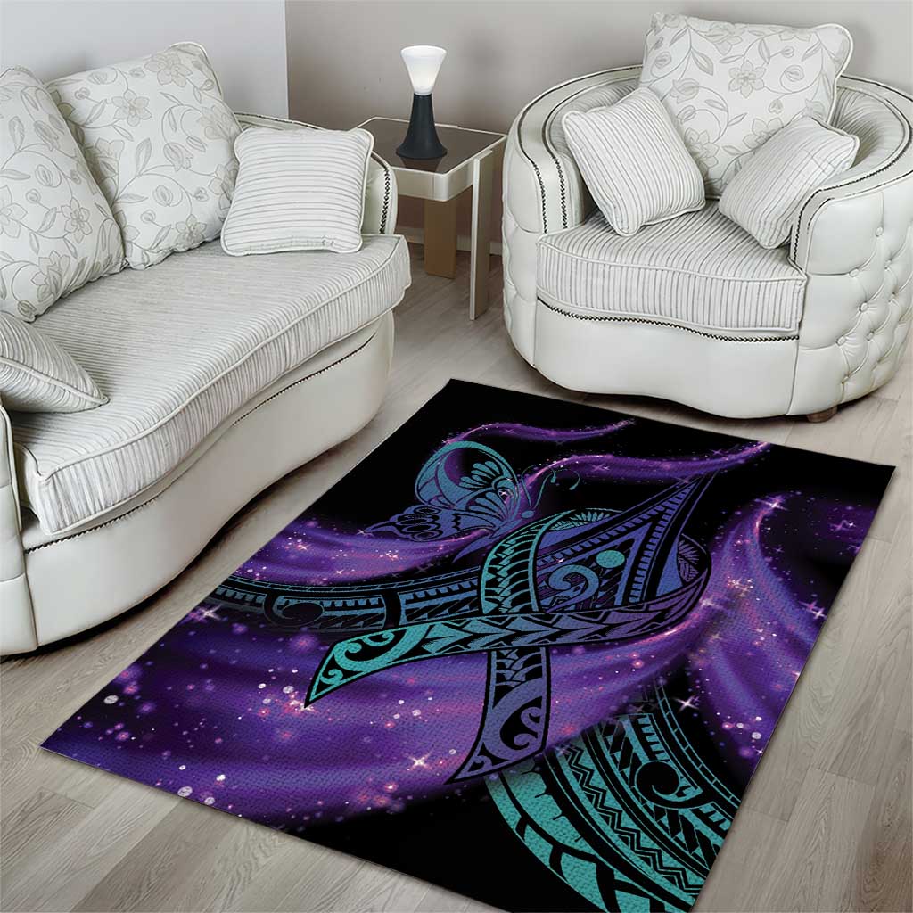 In September We Wear Teal And Purple Area Rug Magic Ribbon Semicolon