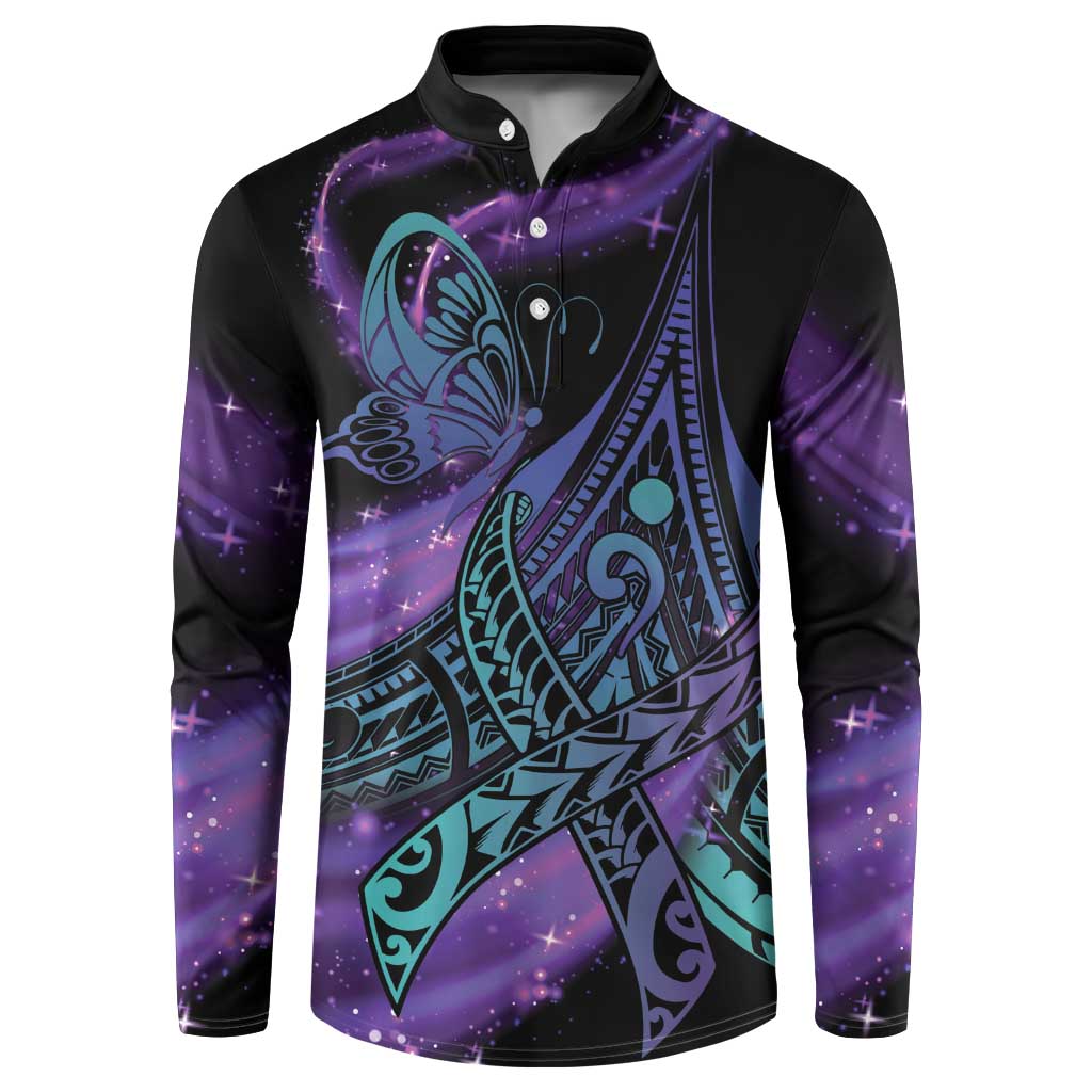 In September We Wear Teal And Purple Button Sweatshirt Magic Ribbon Semicolon
