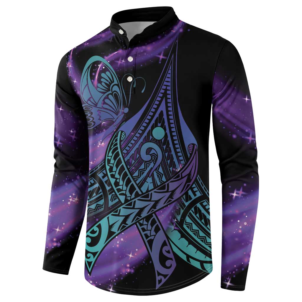 In September We Wear Teal And Purple Button Sweatshirt Magic Ribbon Semicolon