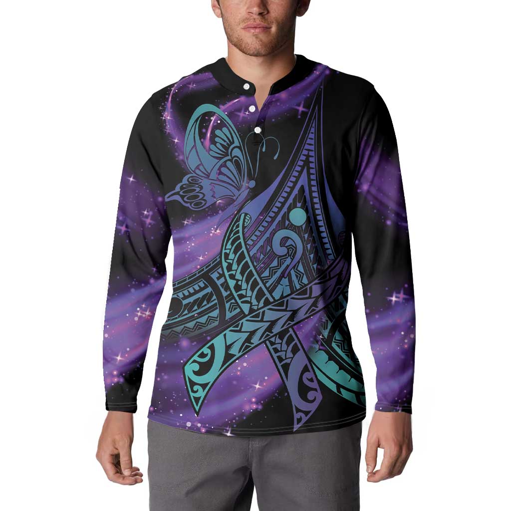 In September We Wear Teal And Purple Button Sweatshirt Magic Ribbon Semicolon
