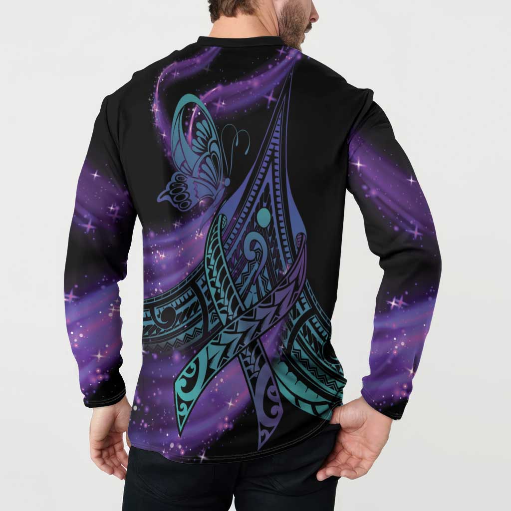 In September We Wear Teal And Purple Button Sweatshirt Magic Ribbon Semicolon