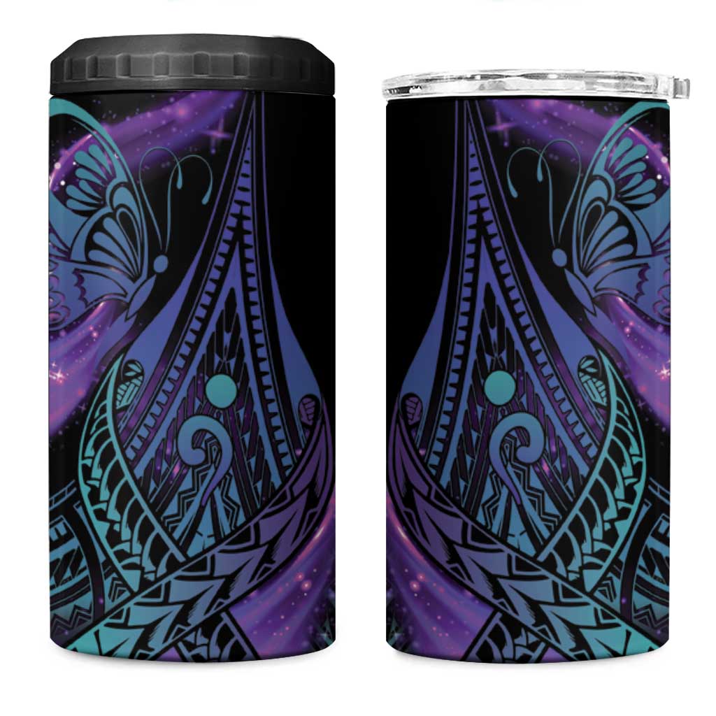 In September We Wear Teal And Purple 4 in 1 Can Cooler Tumbler Magic Ribbon Semicolon