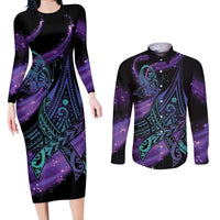 In September We Wear Teal And Purple Couples Matching Long Sleeve Bodycon Dress and Long Sleeve Button Shirt Magic Ribbon Semicolon