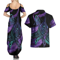 In September We Wear Teal And Purple Couples Matching Summer Maxi Dress and Hawaiian Shirt Magic Ribbon Semicolon