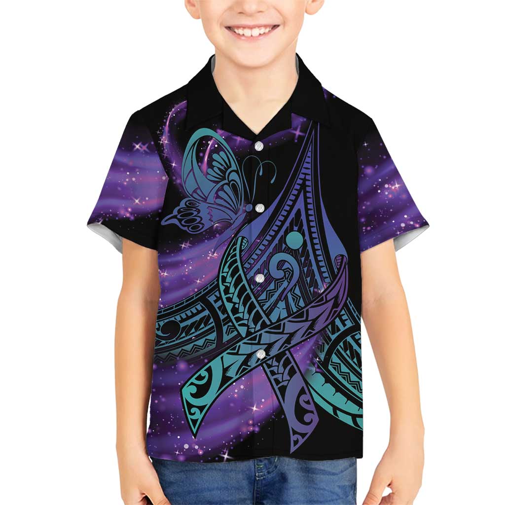 In September We Wear Teal And Purple Family Matching Off Shoulder Maxi Dress and Hawaiian Shirt Magic Ribbon Semicolon