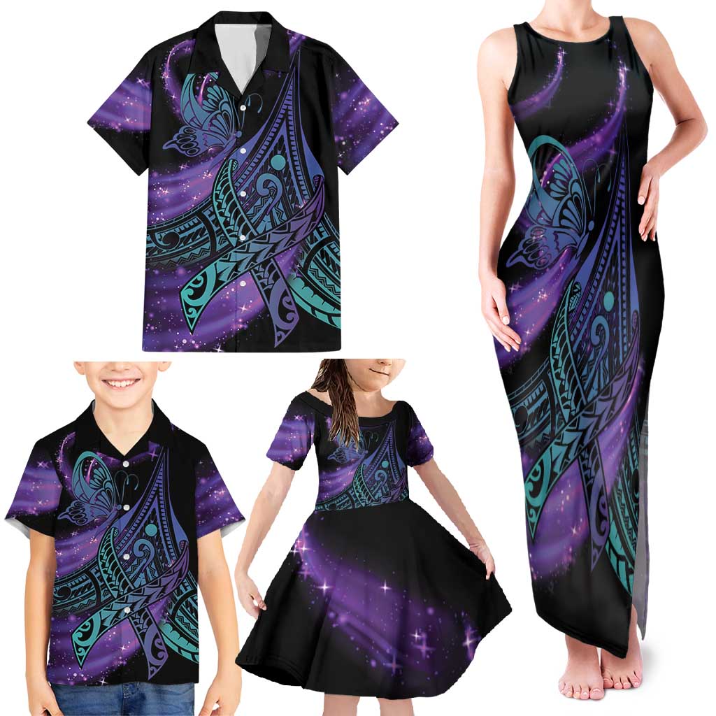 In September We Wear Teal And Purple Family Matching Tank Maxi Dress and Hawaiian Shirt Magic Ribbon Semicolon LT01 - Polynesian Pride