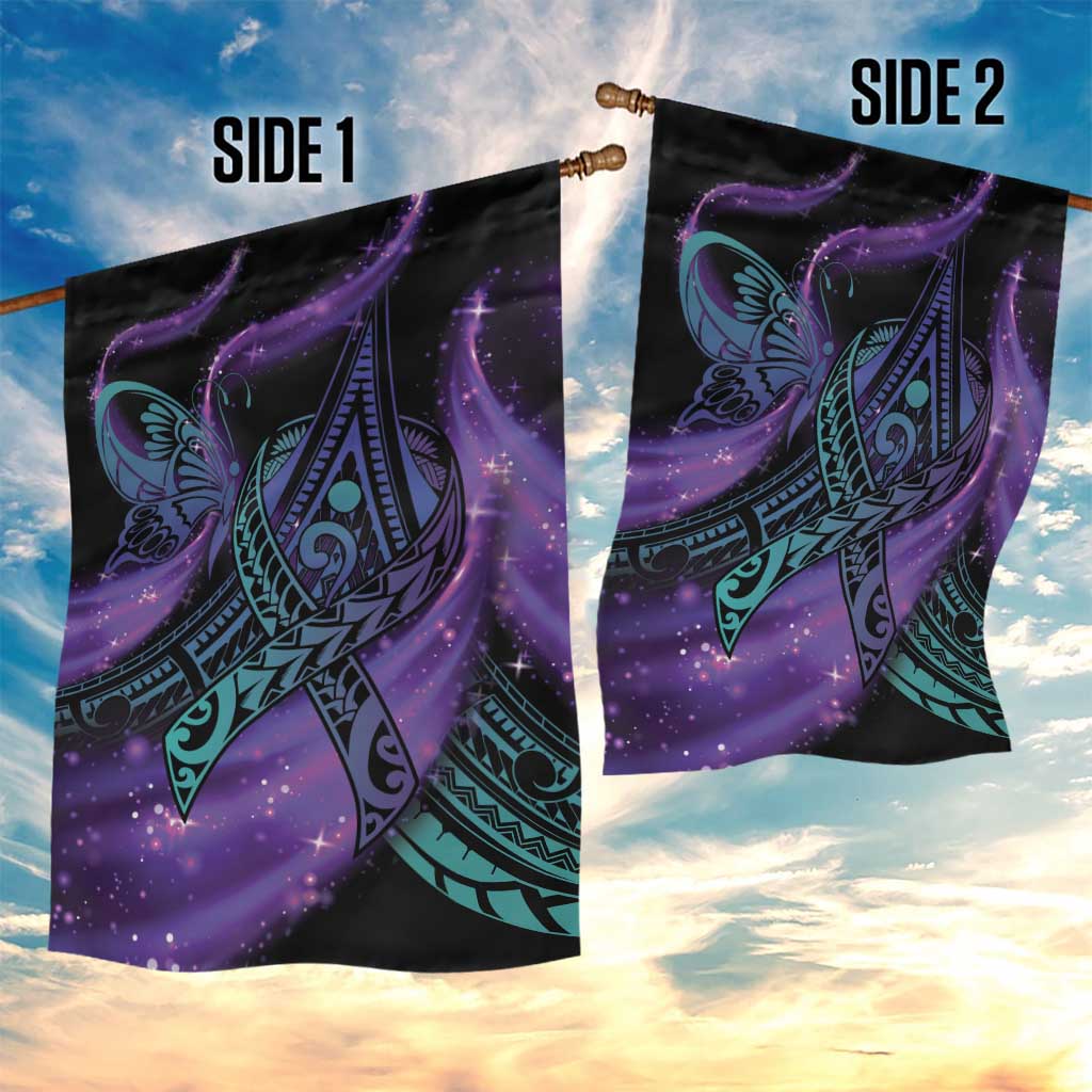 In September We Wear Teal And Purple Garden Flag Magic Ribbon Semicolon LT01 - Polynesian Pride