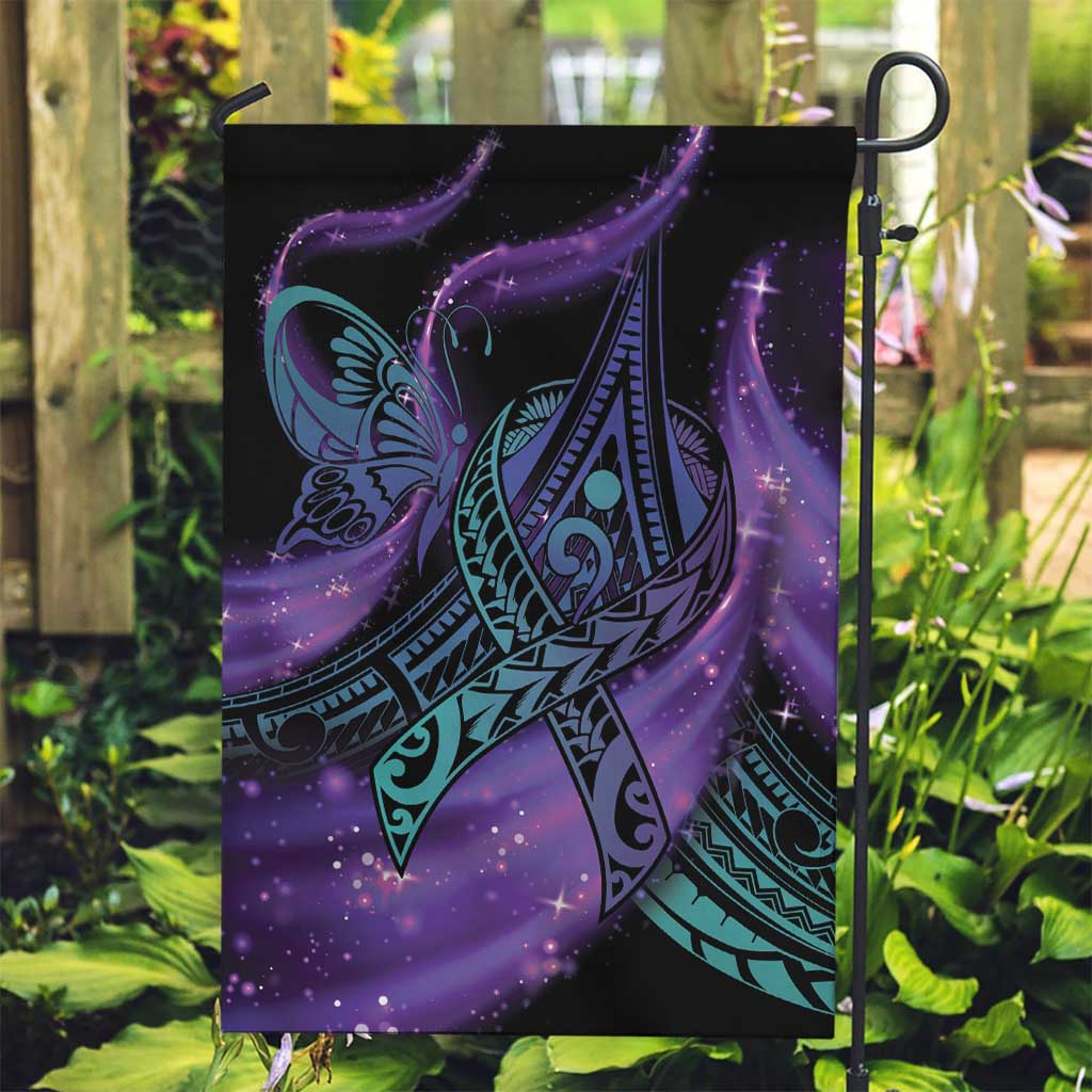 In September We Wear Teal And Purple Garden Flag Magic Ribbon Semicolon LT01 Garden Flag Purple - Polynesian Pride