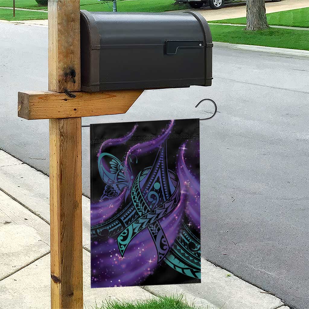 In September We Wear Teal And Purple Garden Flag Magic Ribbon Semicolon LT01 - Polynesian Pride
