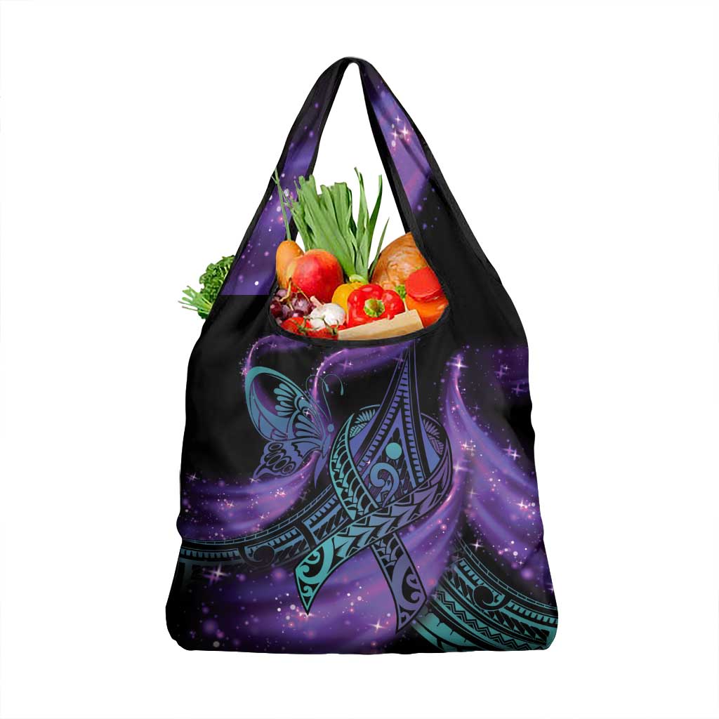 In September We Wear Teal And Purple Grocery Bag Magic Ribbon Semicolon LT01 1-pack One Size Purple - Polynesian Pride