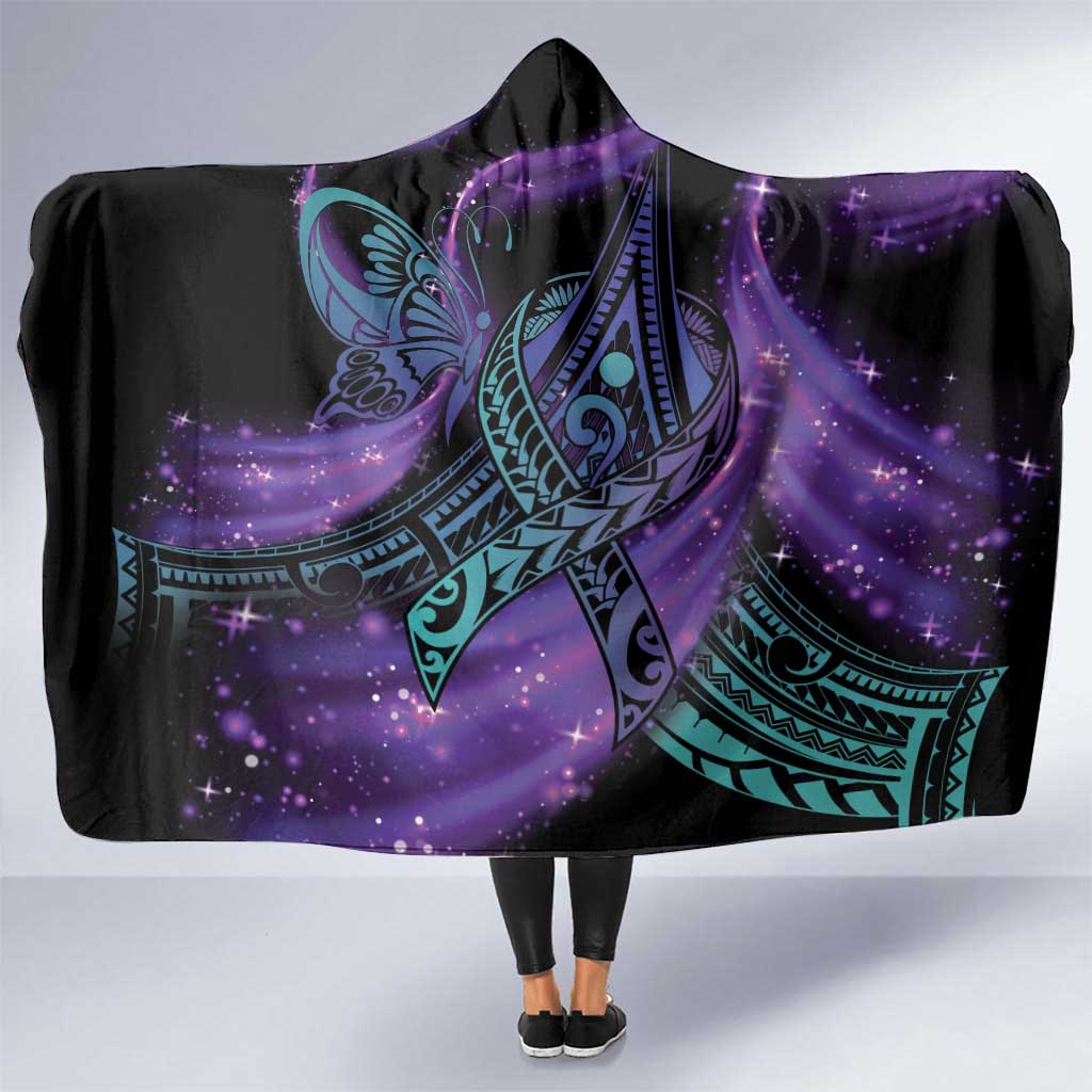 In September We Wear Teal And Purple Hooded Blanket Magic Ribbon Semicolon LT01 One Size Purple - Polynesian Pride