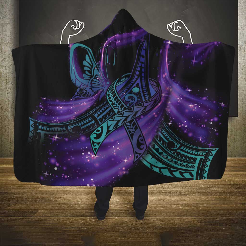 In September We Wear Teal And Purple Hooded Blanket Magic Ribbon Semicolon LT01 - Polynesian Pride
