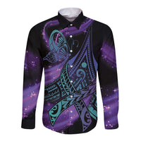 In September We Wear Teal And Purple Long Sleeve Button Shirt Magic Ribbon Semicolon LT01 Unisex Purple - Polynesian Pride