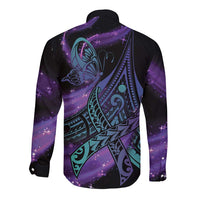In September We Wear Teal And Purple Long Sleeve Button Shirt Magic Ribbon Semicolon LT01 - Polynesian Pride