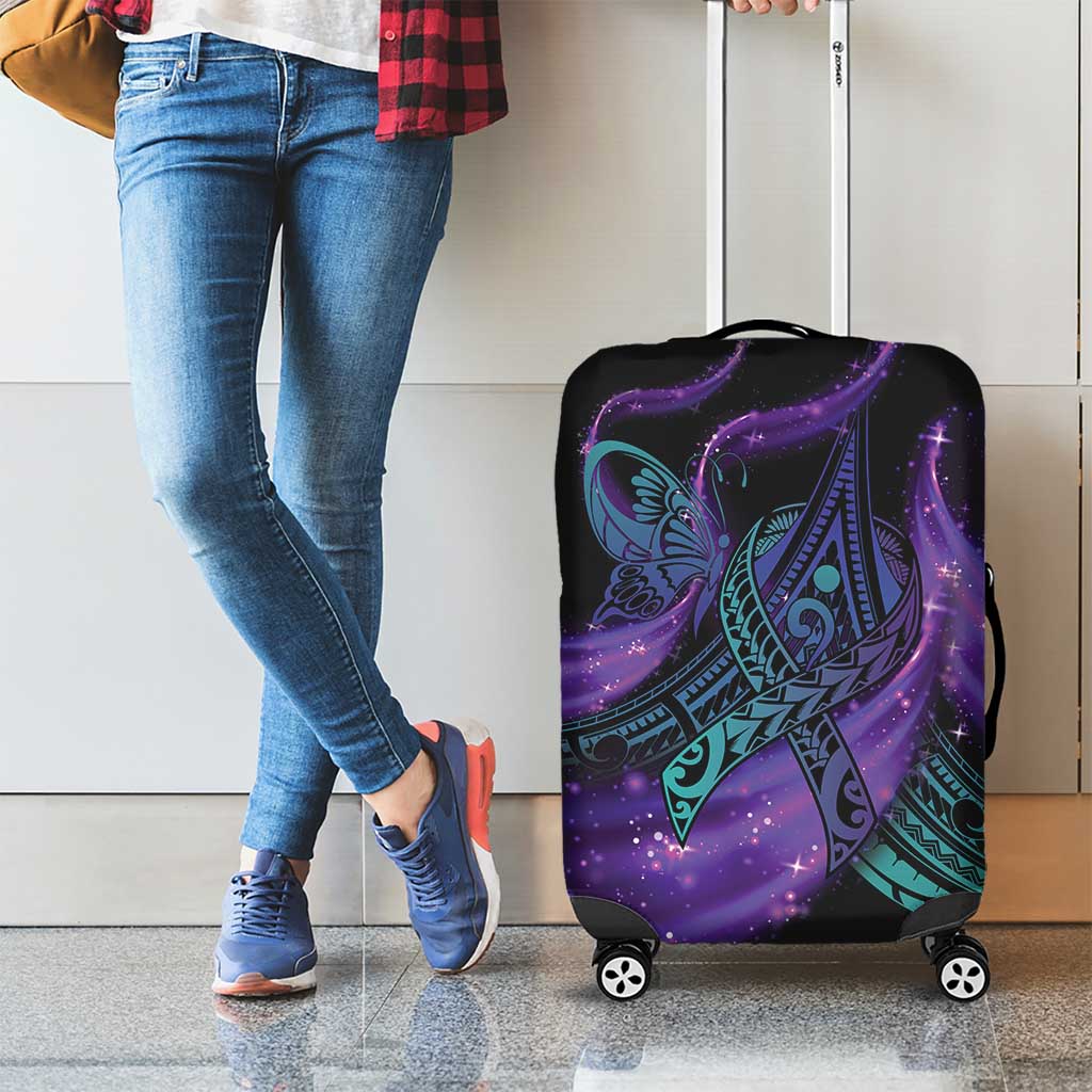 In September We Wear Teal And Purple Luggage Cover Magic Ribbon Semicolon LT01 - Polynesian Pride