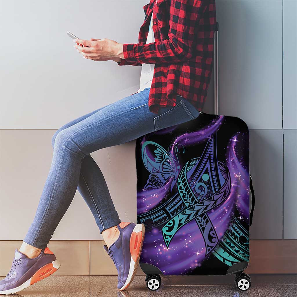 In September We Wear Teal And Purple Luggage Cover Magic Ribbon Semicolon LT01 - Polynesian Pride