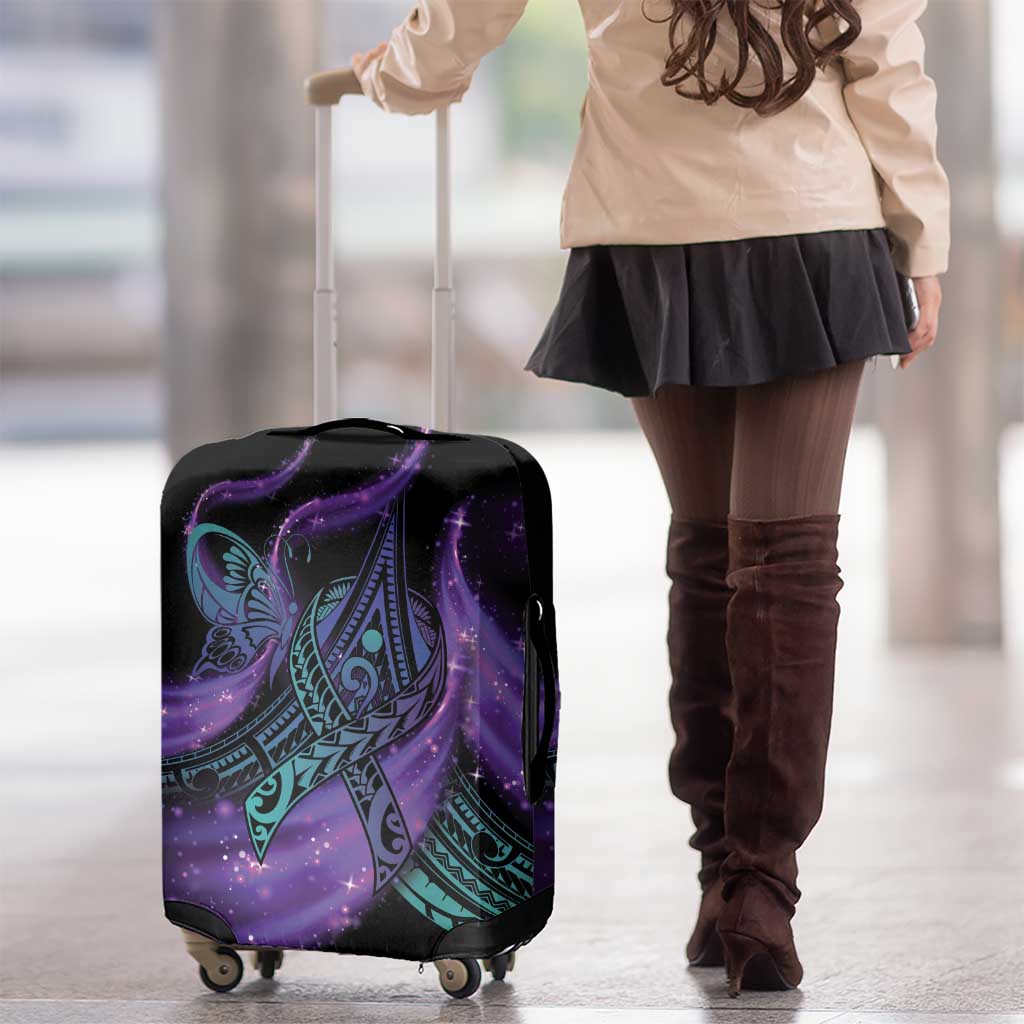 In September We Wear Teal And Purple Luggage Cover Magic Ribbon Semicolon LT01 - Polynesian Pride