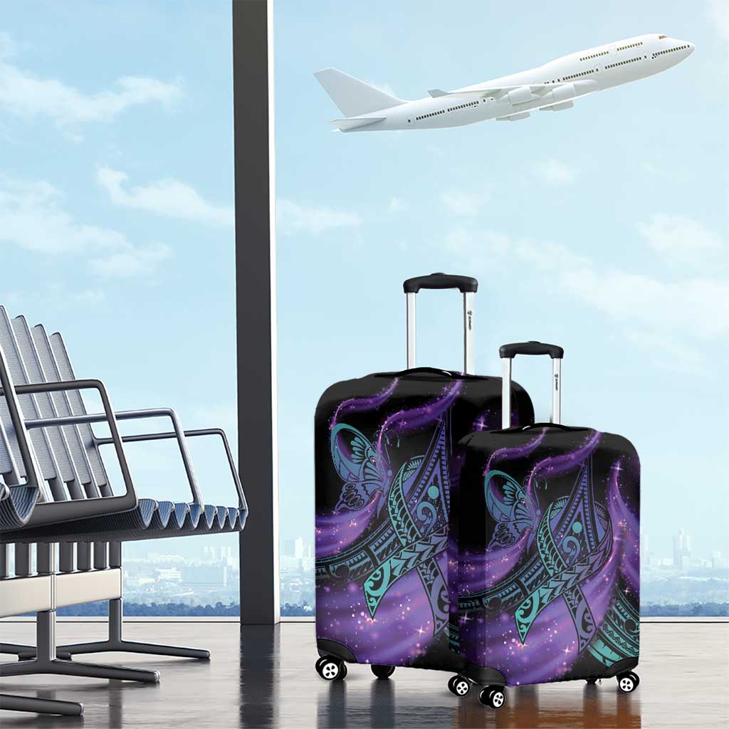 In September We Wear Teal And Purple Luggage Cover Magic Ribbon Semicolon LT01 - Polynesian Pride