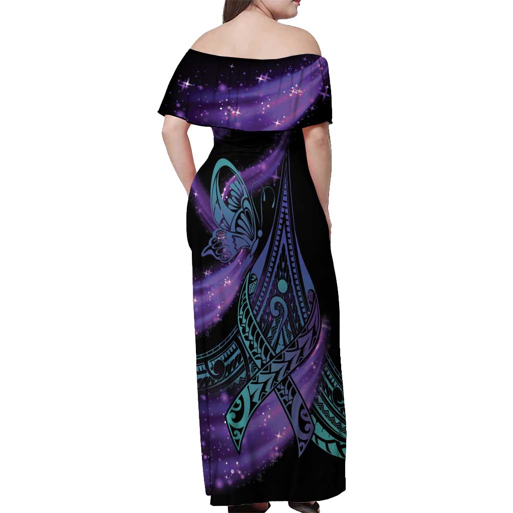 In September We Wear Teal And Purple Off Shoulder Maxi Dress Magic Ribbon Semicolon