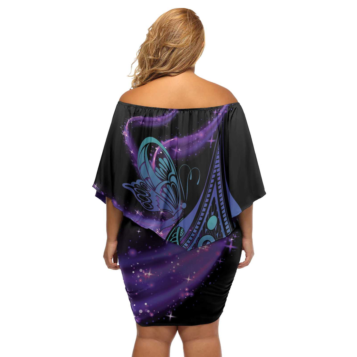 In September We Wear Teal And Purple Off Shoulder Short Dress Magic Ribbon Semicolon LT01 - Polynesian Pride