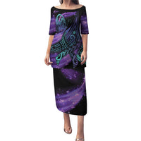 In September We Wear Teal And Purple Puletasi Magic Ribbon Semicolon LT01 Long Dress Purple - Polynesian Pride
