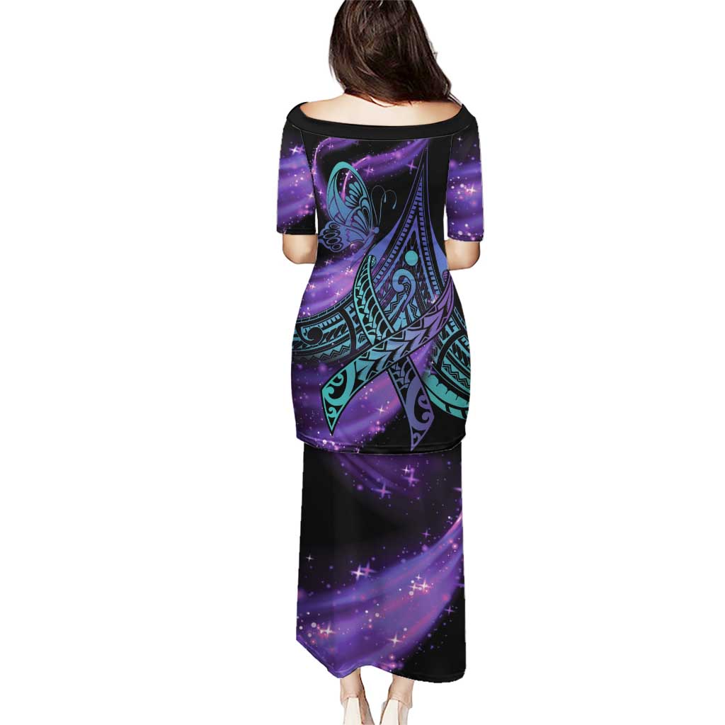 In September We Wear Teal And Purple Puletasi Magic Ribbon Semicolon LT01 - Polynesian Pride