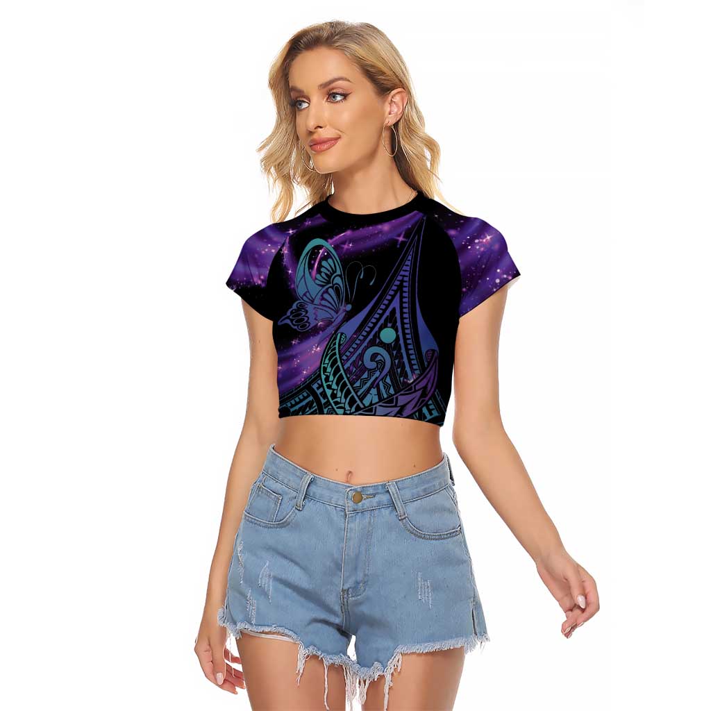 In September We Wear Teal And Purple Raglan Cropped T Shirt Magic Ribbon Semicolon