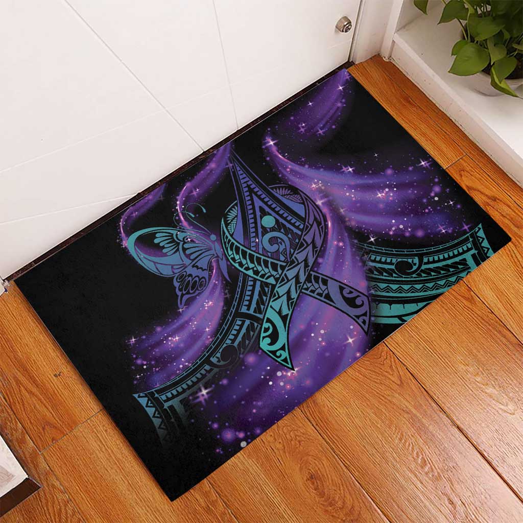 In September We Wear Teal And Purple Rubber Doormat Magic Ribbon Semicolon