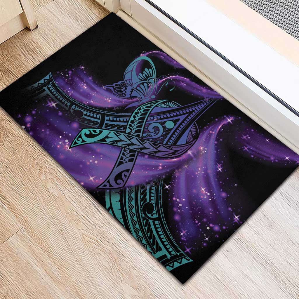 In September We Wear Teal And Purple Rubber Doormat Magic Ribbon Semicolon