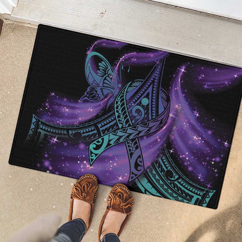 In September We Wear Teal And Purple Rubber Doormat Magic Ribbon Semicolon