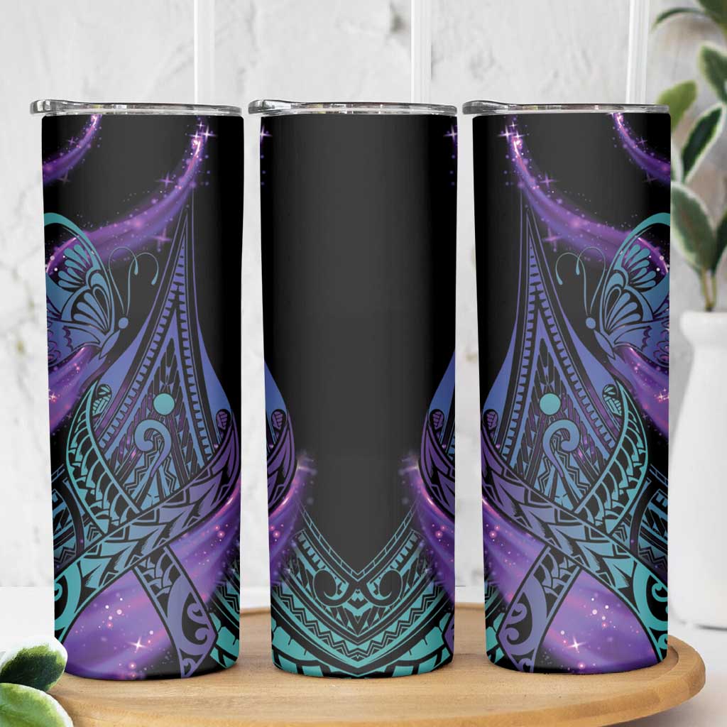 In September We Wear Teal And Purple Skinny Tumbler Magic Ribbon Semicolon