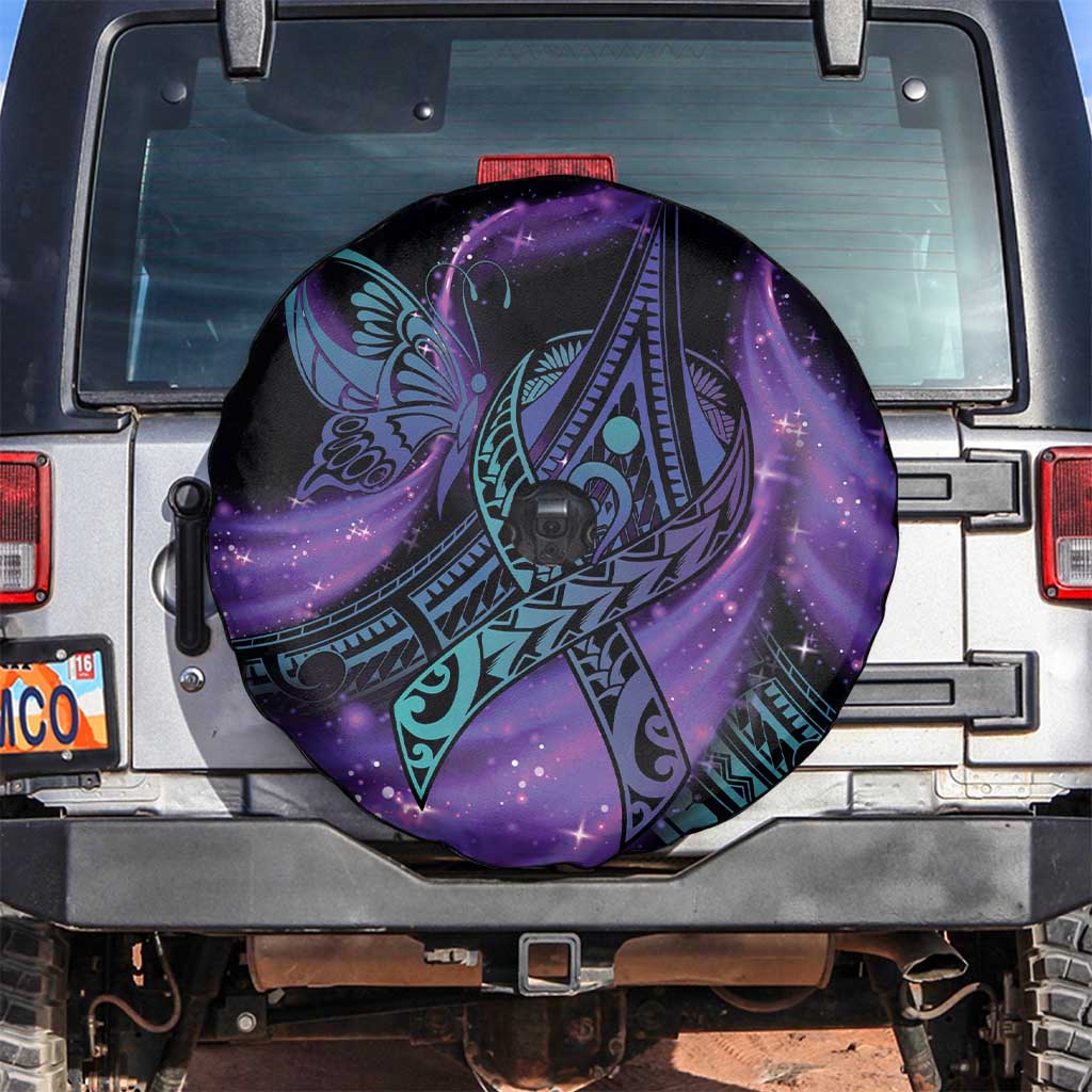 In September We Wear Teal And Purple Spare Tire Cover Magic Ribbon Semicolon LT01 Purple - Polynesian Pride