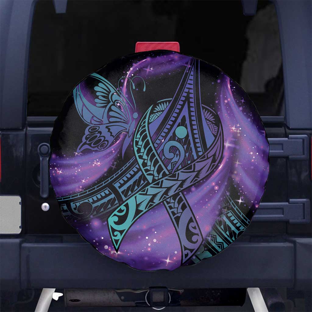 In September We Wear Teal And Purple Spare Tire Cover Magic Ribbon Semicolon LT01 - Polynesian Pride