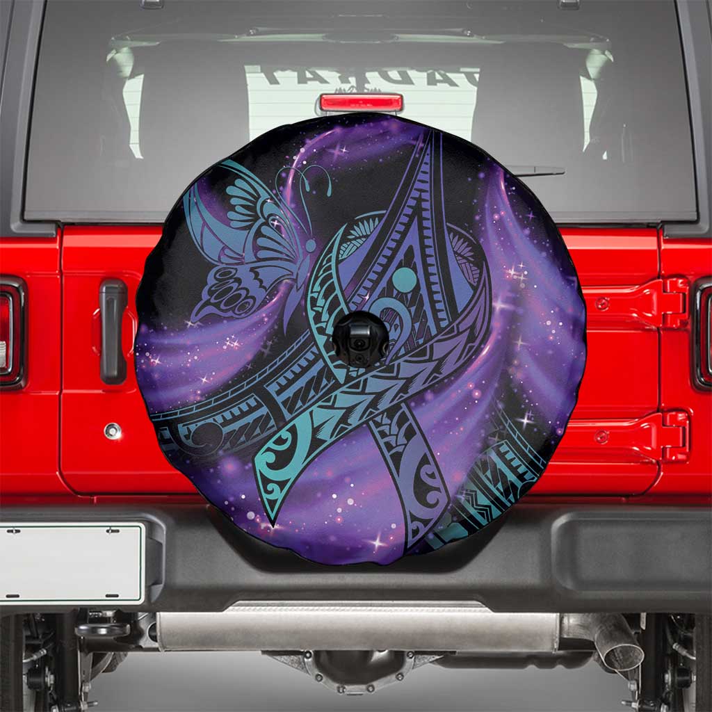 In September We Wear Teal And Purple Spare Tire Cover Magic Ribbon Semicolon LT01 - Polynesian Pride
