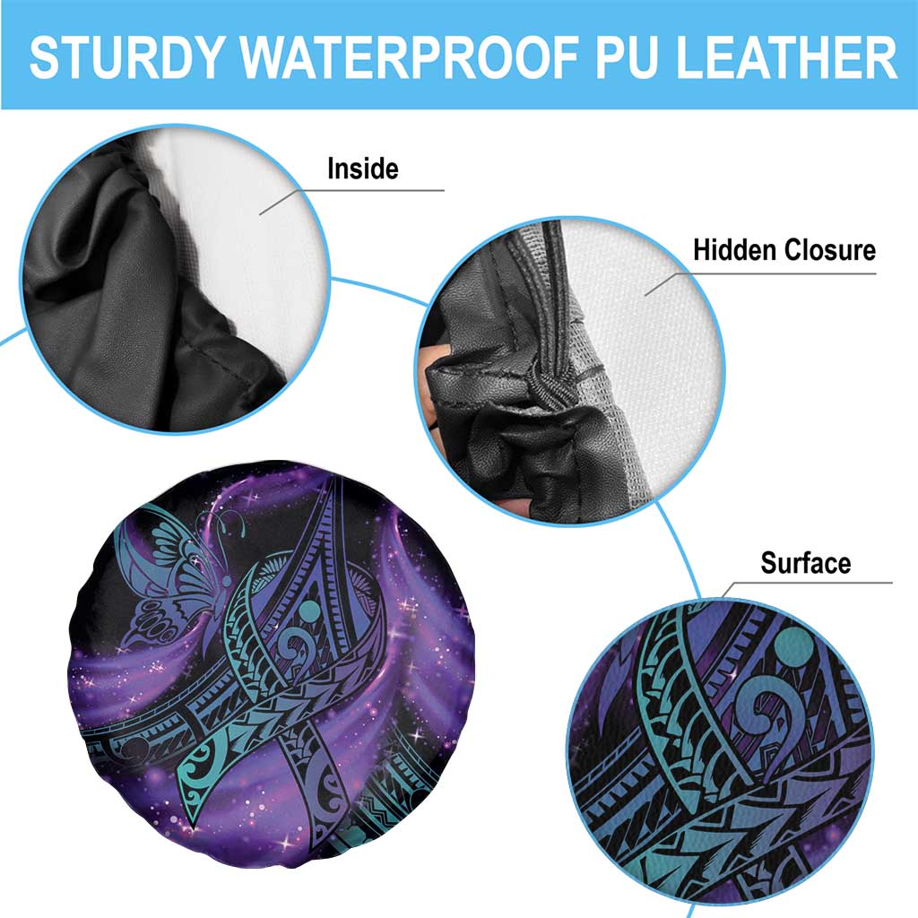 In September We Wear Teal And Purple Spare Tire Cover Magic Ribbon Semicolon LT01 - Polynesian Pride