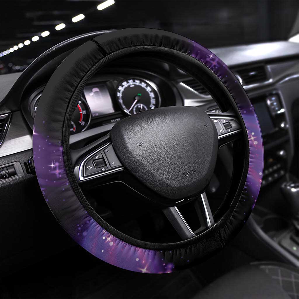 In September We Wear Teal And Purple Steering Wheel Cover Magic Ribbon Semicolon LT01 Universal Fit Purple - Polynesian Pride