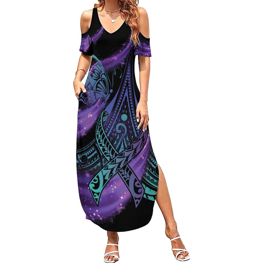 In September We Wear Teal And Purple Summer Maxi Dress Magic Ribbon Semicolon LT01 Women Purple - Polynesian Pride
