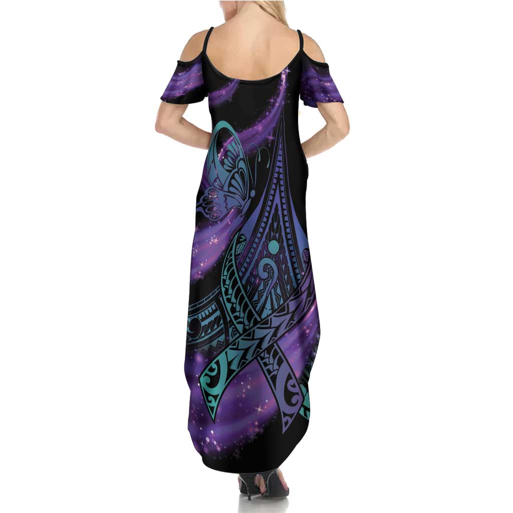 In September We Wear Teal And Purple Summer Maxi Dress Magic Ribbon Semicolon LT01 - Polynesian Pride