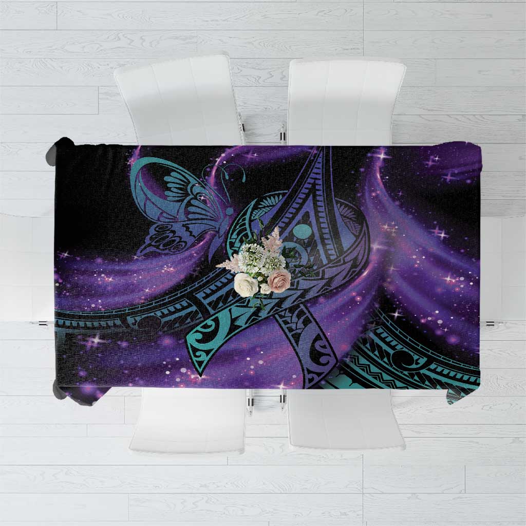 In September We Wear Teal And Purple Tablecloth Magic Ribbon Semicolon LT01 Purple - Polynesian Pride