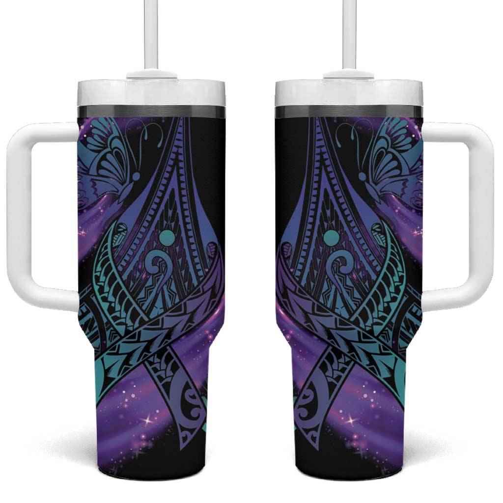 In September We Wear Teal And Purple Tumbler With Handle Magic Ribbon Semicolon LT01 One Size: 40 oz Purple - Polynesian Pride