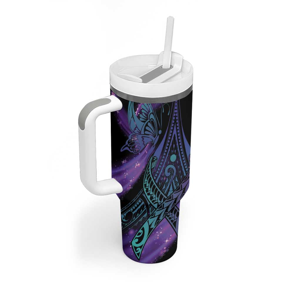 In September We Wear Teal And Purple Tumbler With Handle Magic Ribbon Semicolon LT01 - Polynesian Pride