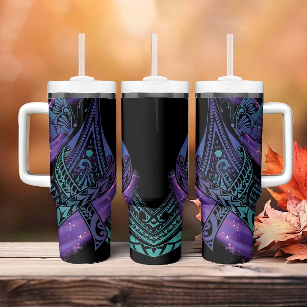 In September We Wear Teal And Purple Tumbler With Handle Magic Ribbon Semicolon LT01 - Polynesian Pride