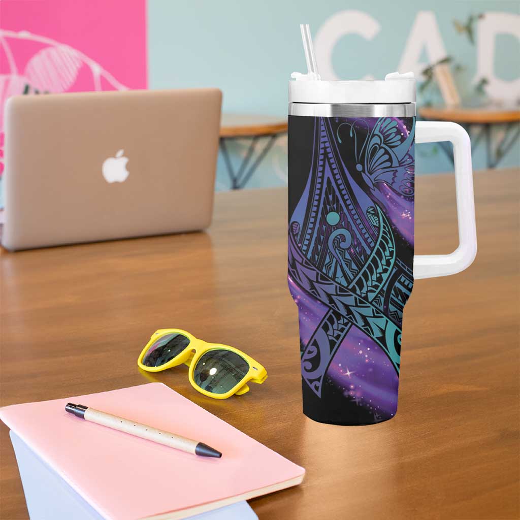 In September We Wear Teal And Purple Tumbler With Handle Magic Ribbon Semicolon LT01 - Polynesian Pride